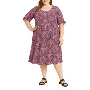 Kim Rogers Plus Size 2X Mixed Pink Paisley Short Sleeve Dress With Tie Detail